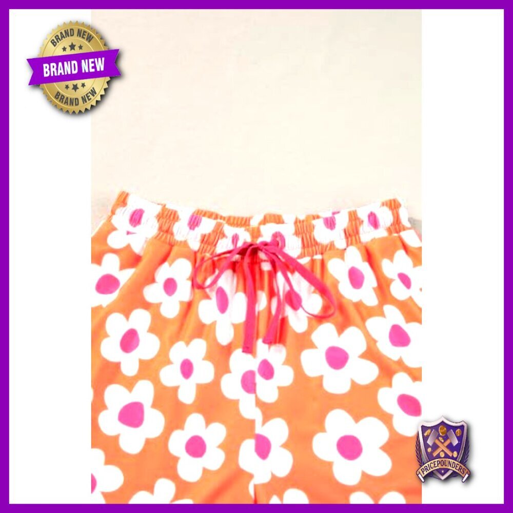 Floral Pajama Set with Notch Collar Drawstring Shorts Summer Sleepwear - Picture 4 of 7